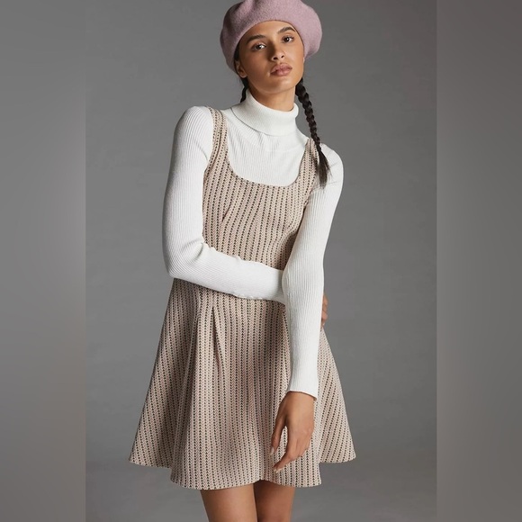 Maeve Anthropologie Jacquard Mini ALine Skater Dress Pink Sleeveless Small S New - Picture 1 of 12